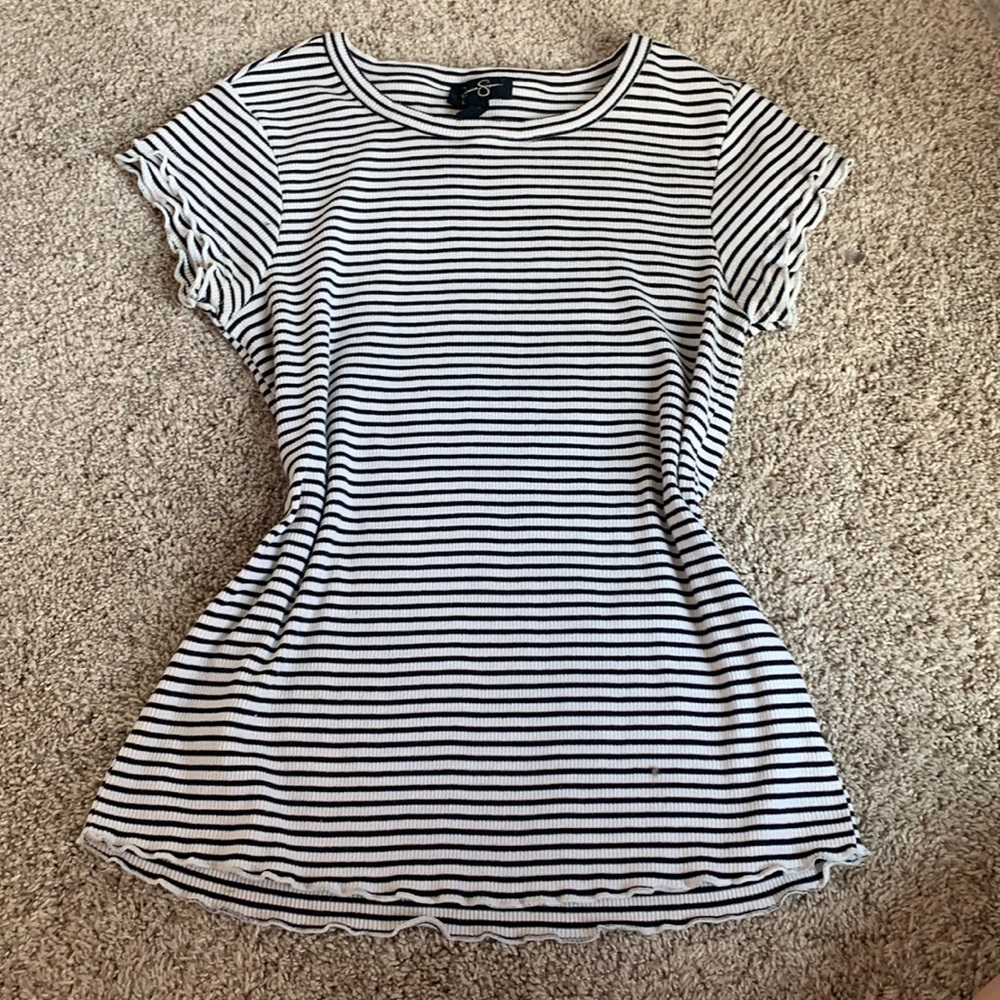 jessica simpson / black and white striped tee